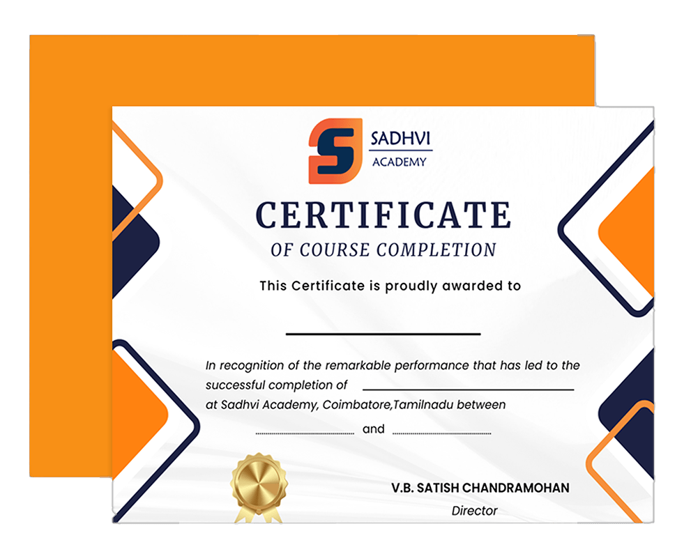 A sample certificate of Sadhvi Academy - Course Completion
